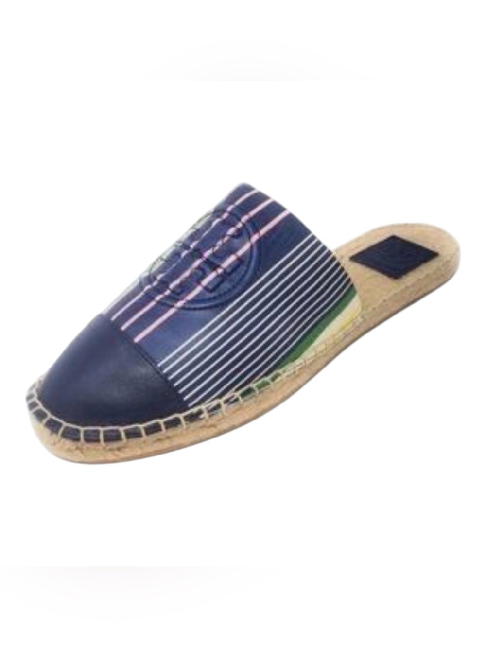 Tory Burch Ines Striped Leather Espadrille Slides Sz 7